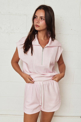 So Easy Gingham Zip Up Top Short Set - West Avenue