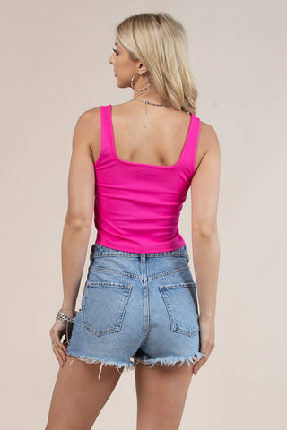 T1352-Sd- Solid  Square Neck Crop Top - West Avenue