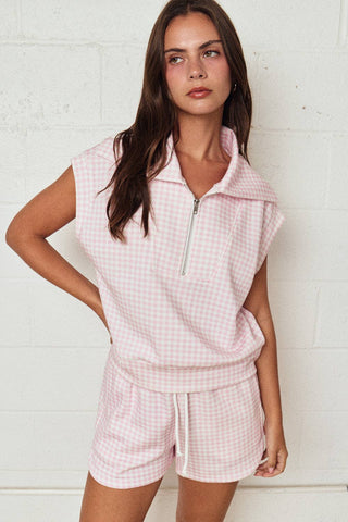 So Easy Gingham Zip Up Top Short Set - West Avenue