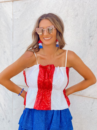 Red & White Sequin Cami - West Avenue