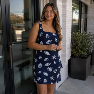 Nautical Motif Sleeveless Linen Mini Dress