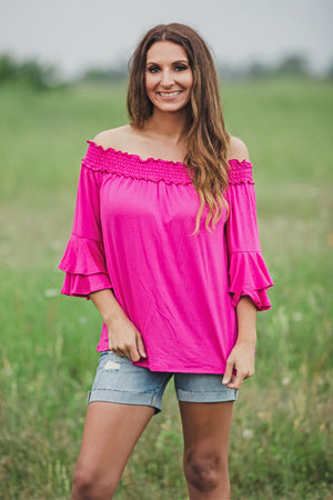 Dreaming In Spring Off Shoulder Fuchsia Top - West Avenue