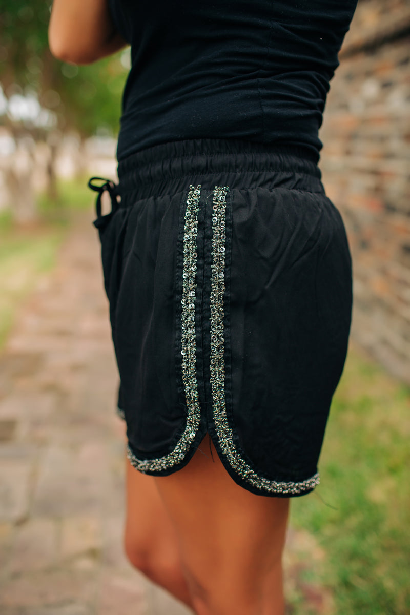 Black Sequin Shorts - West Avenue