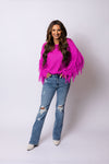 Loved Me To Pieces Fringe Sweater - Pink