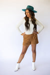 Camel Suede Scalloped Shorts