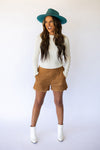 Camel Suede Scalloped Shorts