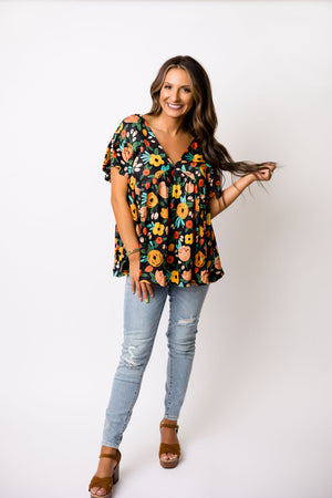 Nowhere to Go Floral Top - Black