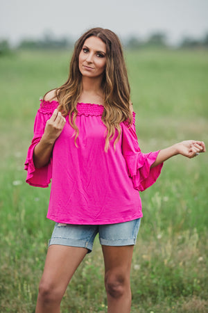 Dreaming In Spring Off Shoulder Fuchsia Top - West Avenue