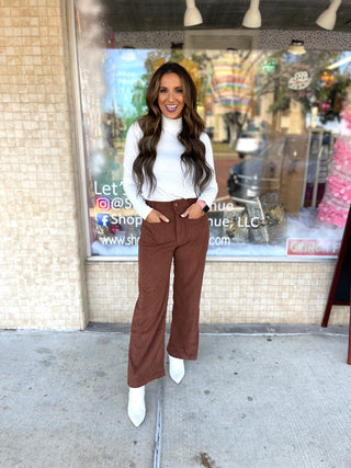 Corduroy Wide Leg Pants - Brown - West Avenue