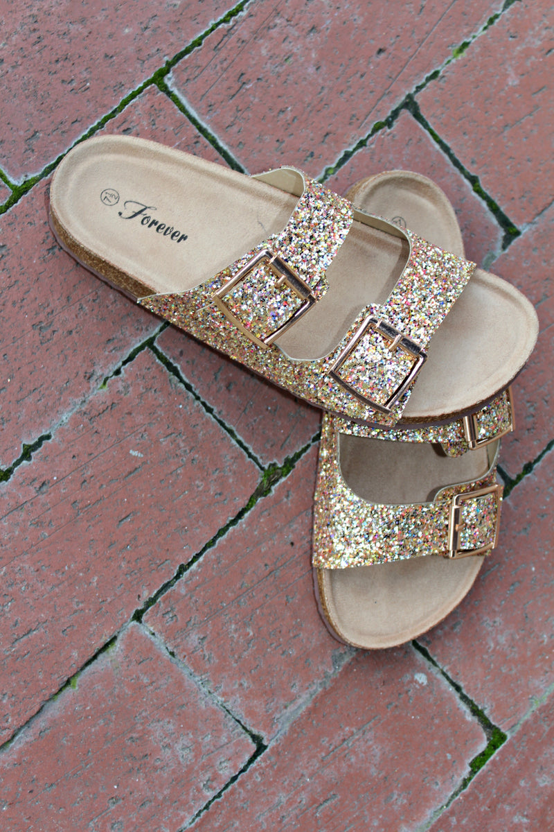 Gold Glitter Sandals - West Avenue