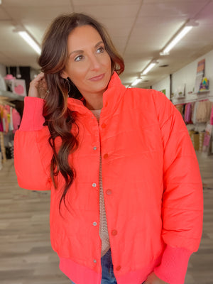 Crazy For You Neon Coral Puffer Jacket