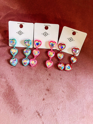 Dangle Heart Earrings ( 3 Colors )