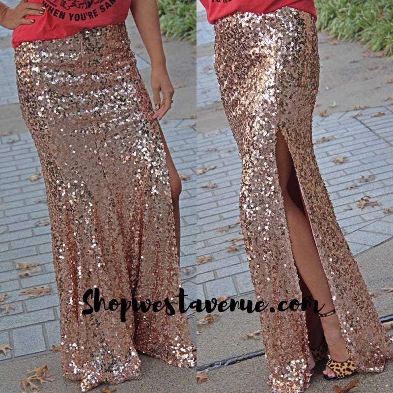 Rose Gold Sequin Skirt - West Avenue